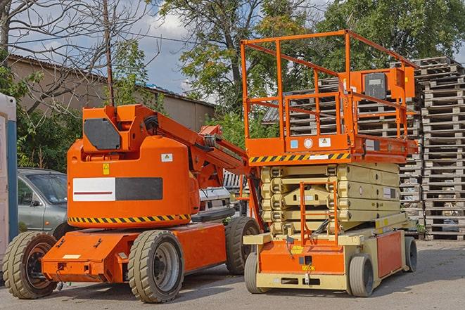 warehouse worker operating a heavy-duty forklift in Andover, MN